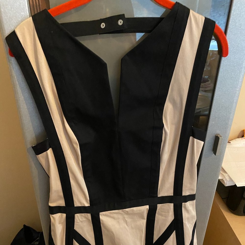 Robert Rodriguez Black and Cream Sleeveless Fit-and-Flare Dress